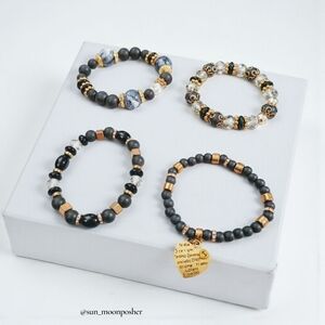 Boho Stackable Fashion Stretch Bead Bracelets - Mutlilayer Black